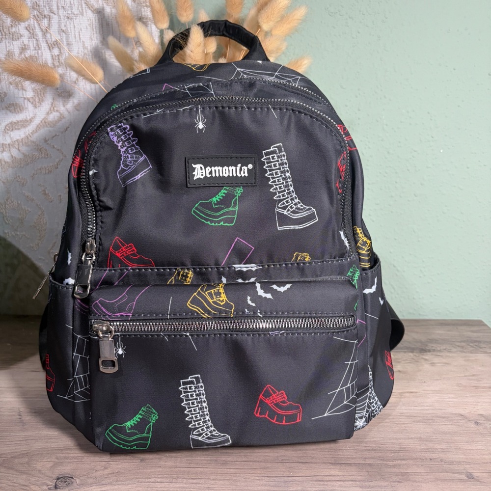 Demonia Backpack Unisex OS Black Boot Print Goth Spiderweb Bat Mini Bag